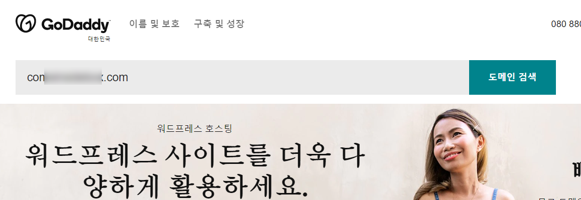 고대디 도메인 검색 창