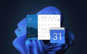 Windows 바탕 화면 위 일정 App 과 구글 캘린더 로고