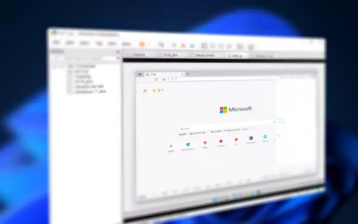 Windows 바탕화면 과 VMWARE 에서 브라우저 실행 화면