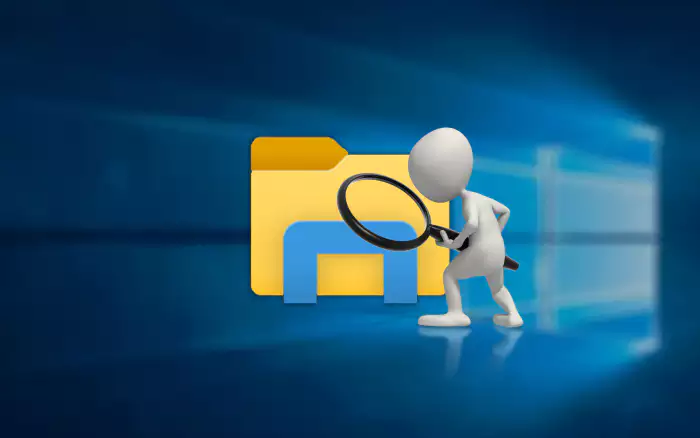 Windows 바탕화면 위 파일 탐색기 아이콘 과 돋보기 들고 있는 흰색 캐릭터