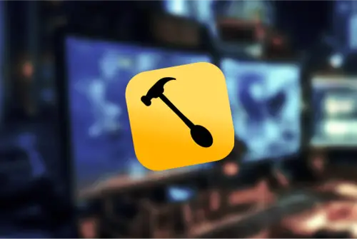 컴퓨터 모니터와 Hammerspoon 로고 아이콘